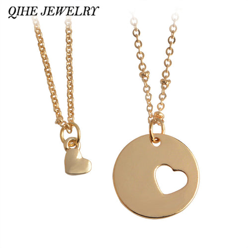 2pcs set Gold Silver Color Heart Cutout Mom Daughter Necklace