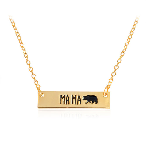 MA MA Bear Bar Tag Pendant Necklace