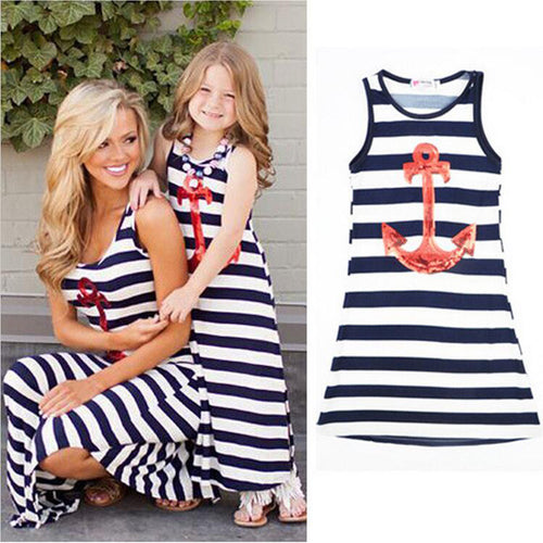 Sleeveless Casual Striped Anchor Dress