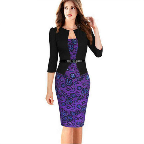 Knee-Length Dresses Patchwork Fake Two Pieces Casual Pencil Dresses