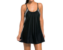 One Piece Black Striped Swim Dress ( plus )