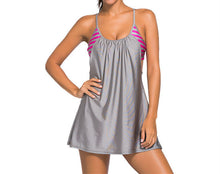 One Piece Black Striped Swim Dress ( plus )