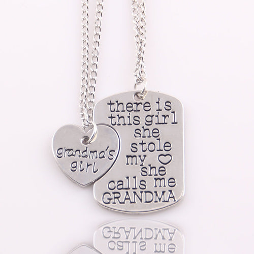 2pcs set Grandma/grandpa/mommy/daddy/nana and me cut out dog tag necklace